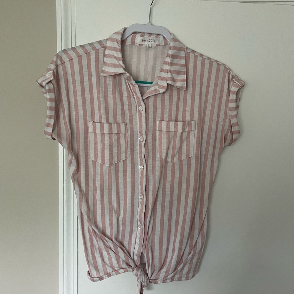 Eden & Olivia Pink and White Cuffed Sleeve Button Down Shirt Size Small